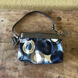 Coach Pewter and Blue print satin wristlet
